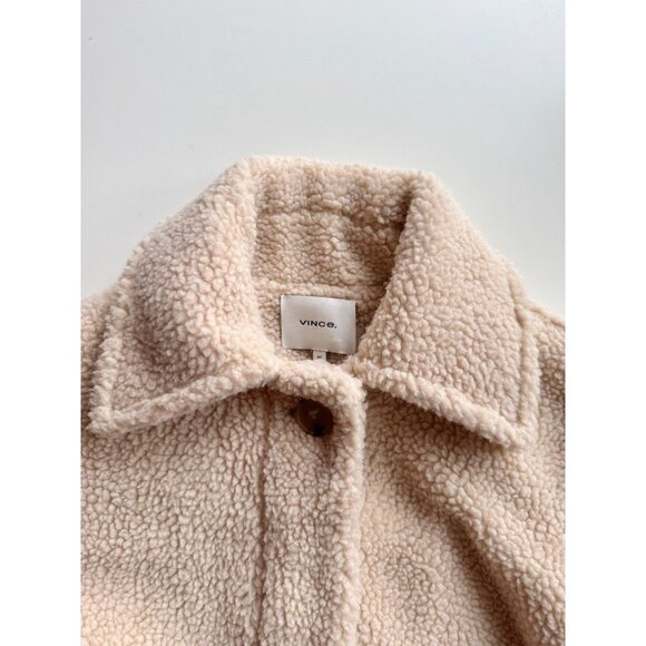VINCE Beige Polyester Teddy Button Front Boxy Sherpa Jacket, Size XS - Picture 11 of 16
